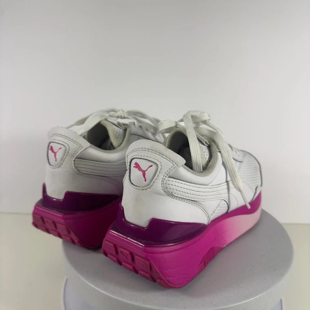 Puma Platform Sneakers Lace Up White Pink Women Size 7.5 Chunky Casual